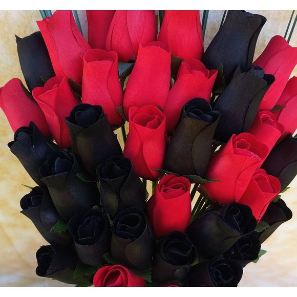 3 Dozen Black and Red Wooden Rose Flower Bouquet. The Original Wooden Rose - Picture 4 of 8
